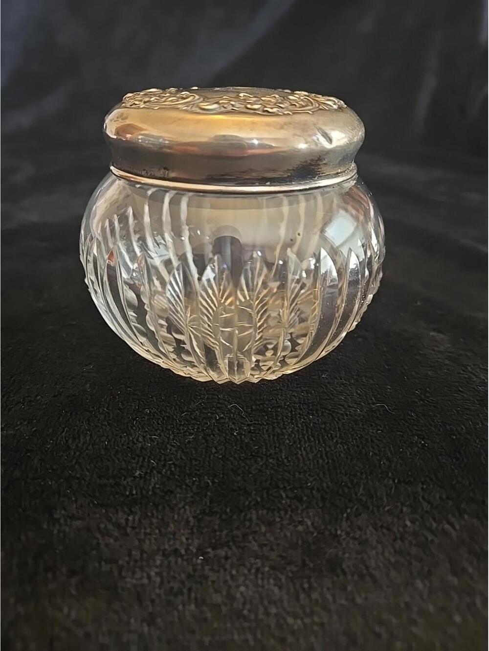 Antique Cut Crystal Powder Jar With Sterling Lid